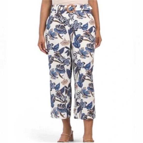 Sigrid Olsen Floral Belted Linen Blend Pants Size 6 - Picture 1 of 12